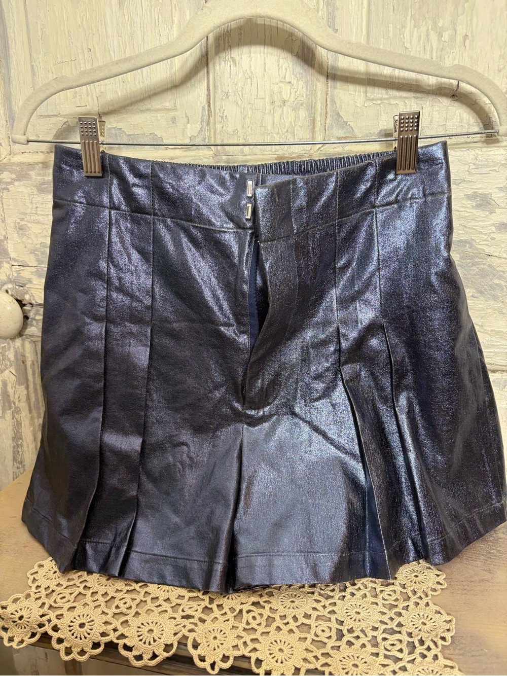House of Harlow 1960 Metallic Navy High-Waist Pleated Shorts